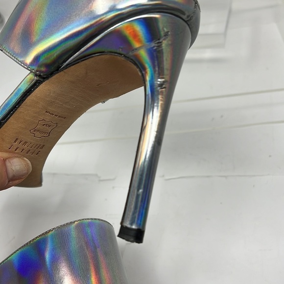 Stuart Weitzman Sz 8.5 MySlide Metallic Specchio Heel Sandal Silver Pewter - Picture 14 of 15